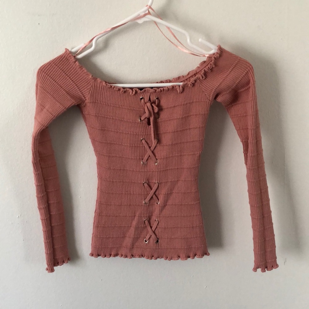 Pale pink off shoulder corset top